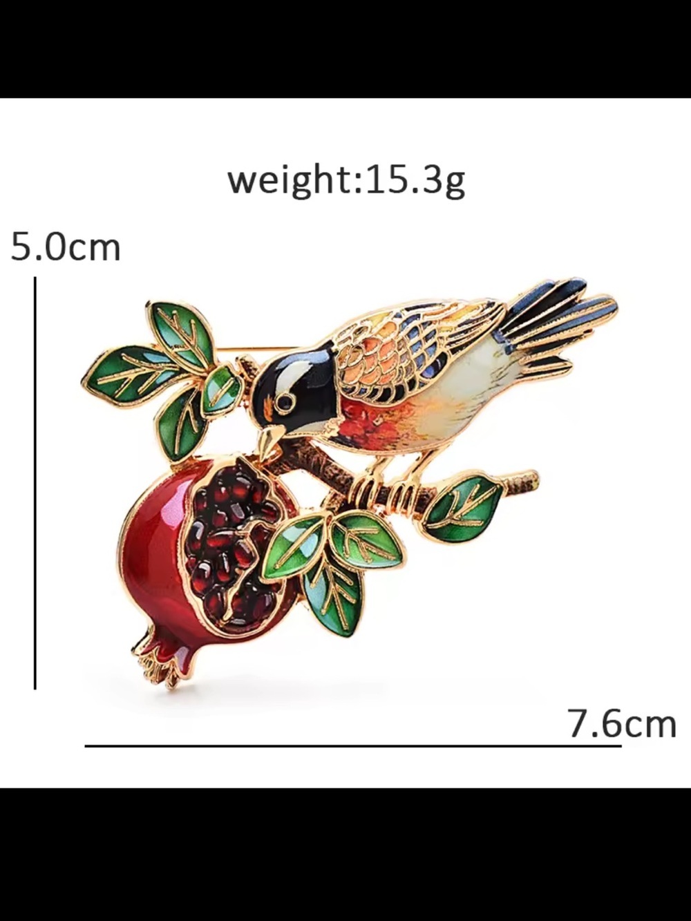 Pomegranate Bird Gold Brooch - Picture 10 of 11